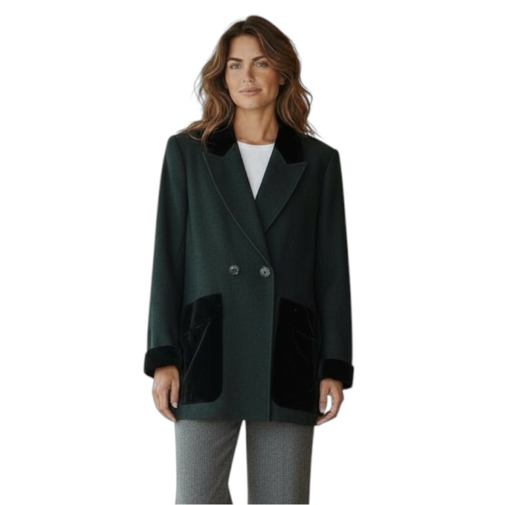 Yves Saint Laurent Rive Gauche Ysl Vintage 80s Wool Velvet Blazer Coat Pocket 42
